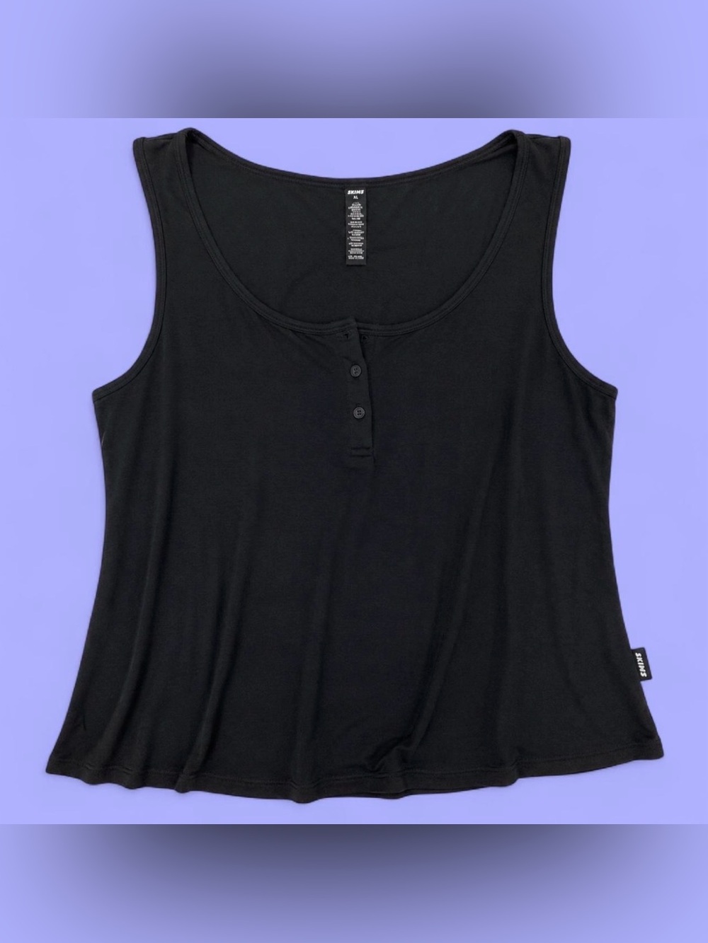 SKIMS Black Scoop Neck Tank with Front Button Placket
